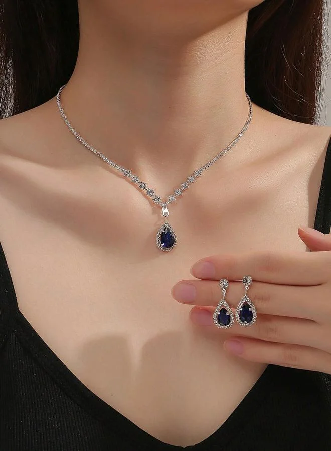 Take Two Embellished Necklace with Rhinestone Drop and Earrings Set