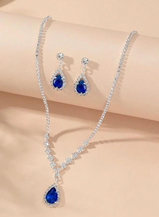 Take Two Take Two Embellished Necklace with Rhinestone Drop and Earrings Set