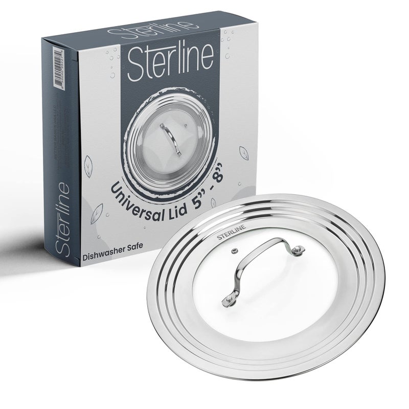 Sterline Small Universal Lid,Fits 5,8 Inch Cookware,Tempered Glass Top with Steam Vent for Pots, Pan, and Cast Iron Skillets,Stainless Steel Replacement Pot Lid for Kitchen Organizing, Space Saving - Image 1