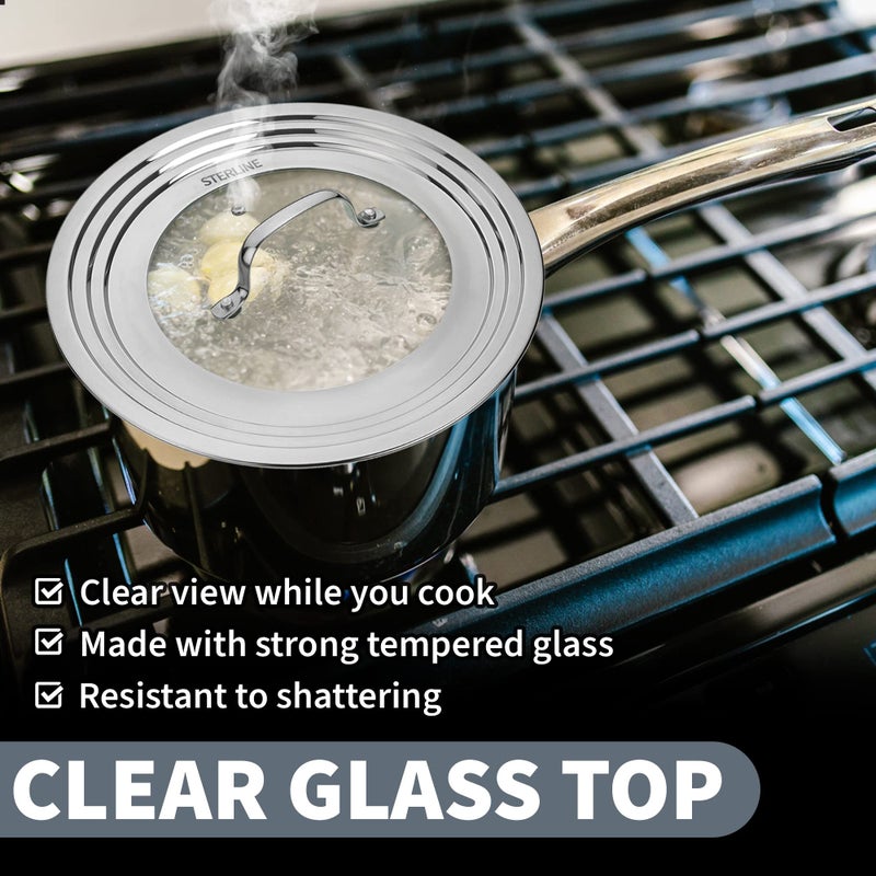 Sterline Small Universal Lid,Fits 5,8 Inch Cookware,Tempered Glass Top with Steam Vent for Pots, Pan, and Cast Iron Skillets,Stainless Steel Replacement Pot Lid for Kitchen Organizing, Space Saving - Image 4