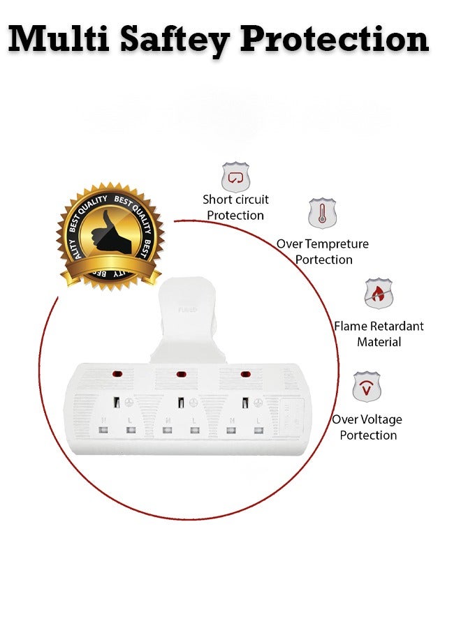 3 Way Plug Adapter, Multi Plugs Power Socket Extension,Universal Plug Adapter,Triple Outlet Power Extender with Built in Fuse for Home,Travel,Kitchen And Office Use (White) - Image 4