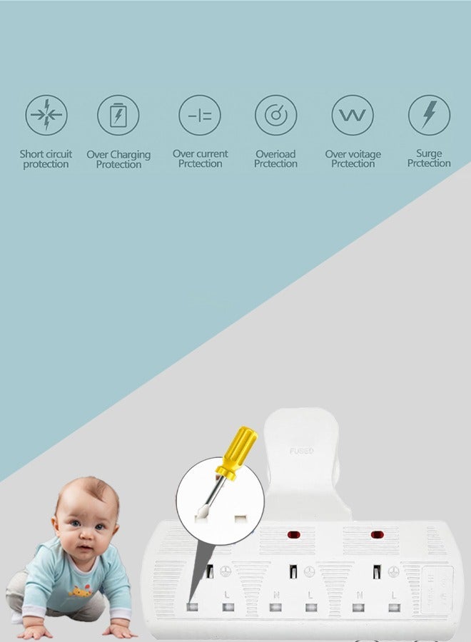 3 Way Plug Adapter, Multi Plugs Power Socket Extension,Universal Plug Adapter,Triple Outlet Power Extender with Built in Fuse for Home,Travel,Kitchen And Office Use (White) - Image 2