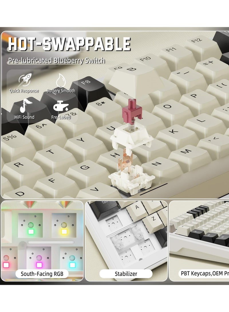 هجوم القرش لوحة مفاتيح ميكانيكية لاسلكية M86 بـ 83 مفتاح، لوحة مفاتيح مخصصة 75٪ قابل للتبديل الساخن، مفاتيح PBT مطبوعة من الجانبين، إضاءة خلفية RGB، مفاتيح مشLubed مسبقًا، لوحة مفاتيح ميكانيكية للألعاب BT/2.4GHz/سلكية - Image 3