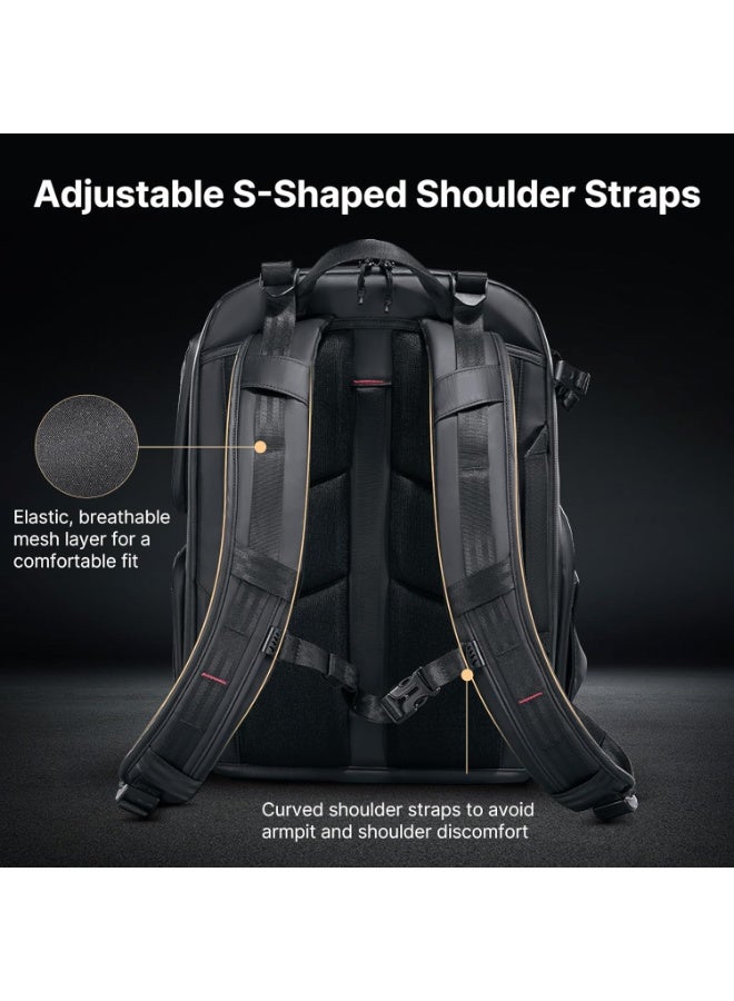 يولانزي اولانزي شنطة ظهر بي بي 10 بهيكل صلب 35 لتر، شنطة كاميرا تصوير احترافية مقاومة للماء ومضادة للسرقة للسفر للمصورين بدون مراة بدون مراة وحامل ثلاثي القوائم لعدسة الكاميرا 17 انش، اسود - Image 4