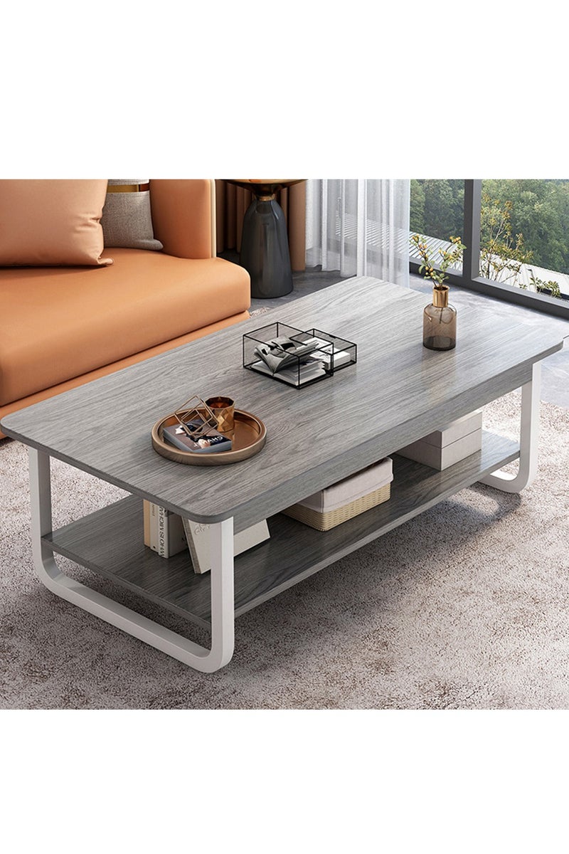 والالا طاولة القهوة الخشبية متعددة الاستخدام من طبقتين مع رفوف مفتوحة للتخزين والعرض لغرفة المعيشة والمكتب المنزلي - Image 1