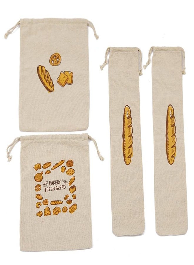 Hovico Linen Bread Bags - 4 Reusable, Breathable, Eco-Friendly, Drawstring Closure Bags in Beige - 2 Large (29x36cm/11.42*14.17in) & 2 Extra Large (13x65.5cm/5.12*25.79in) - Ideal for Artisan Bread - Image 1