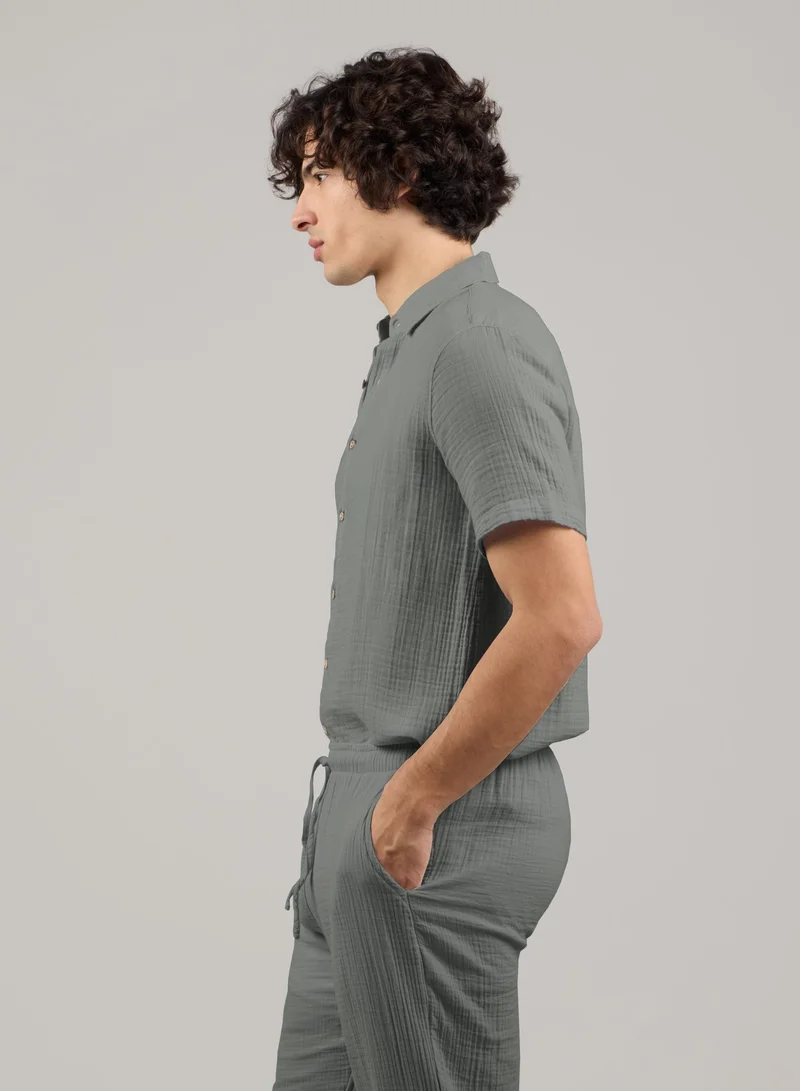 Just Nature Grey Short Sleeve Resort Shirt for Men | Best Price UAE
