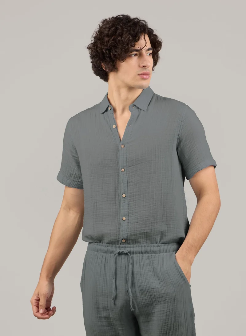 Just Nature Grey Short Sleeve Resort Shirt for Men | Best Price UAE