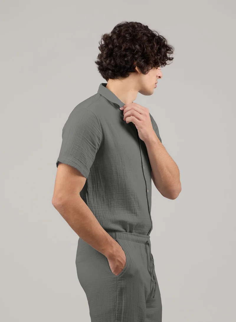 Just Nature Grey Short Sleeve Resort Shirt for Men | Best Price UAE