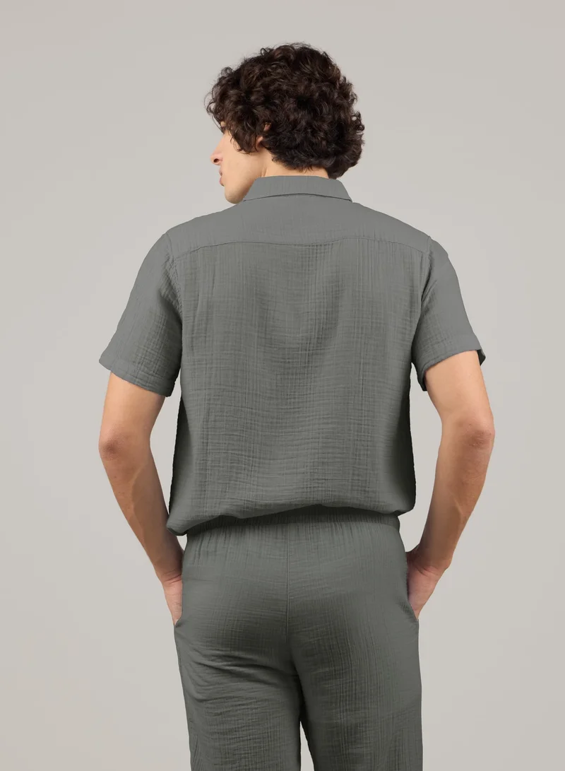 Just Nature Grey Short Sleeve Resort Shirt for Men | Best Price UAE