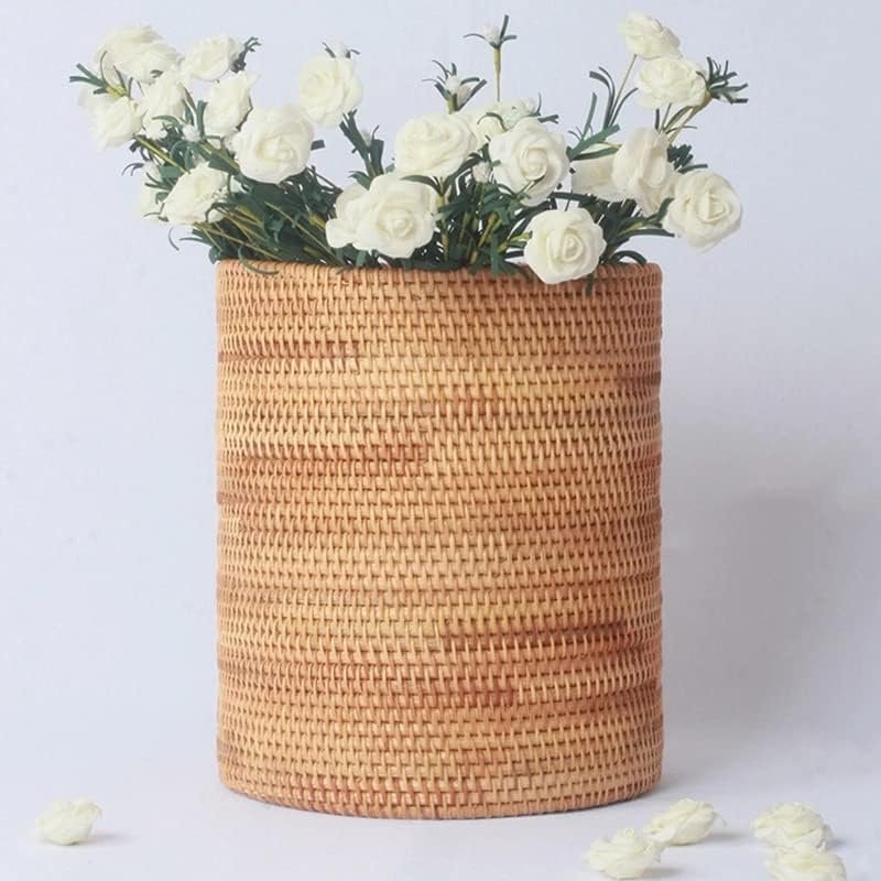 KODENG Handmade Rattan VASE Trash Can, Cylinder Storage, Desktop Trash Can, Rattan Trash Can Storage Basket (20CM) - Image 2