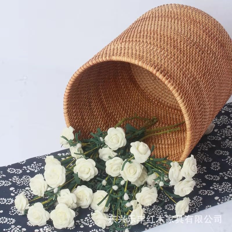 KODENG Handmade Rattan VASE Trash Can, Cylinder Storage, Desktop Trash Can, Rattan Trash Can Storage Basket (20CM) - Image 3