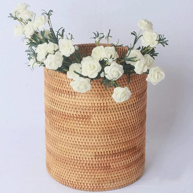 KODENG Handmade Rattan VASE Trash Can, Cylinder Storage, Desktop Trash Can, Rattan Trash Can Storage Basket (20CM) - Image 4