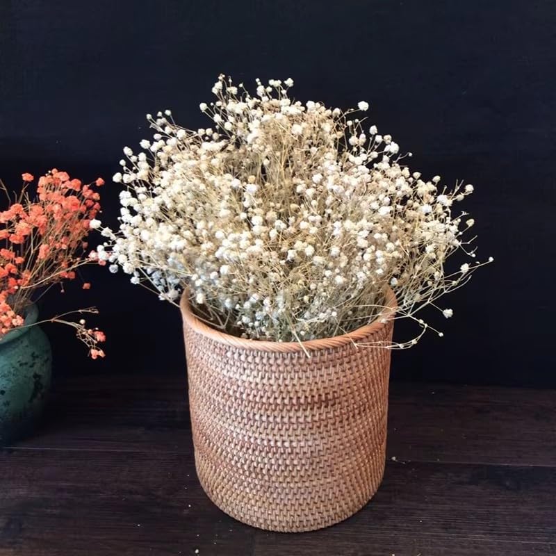 KODENG Handmade Rattan VASE Trash Can, Cylinder Storage, Desktop Trash Can, Rattan Trash Can Storage Basket (20CM) - Image 5