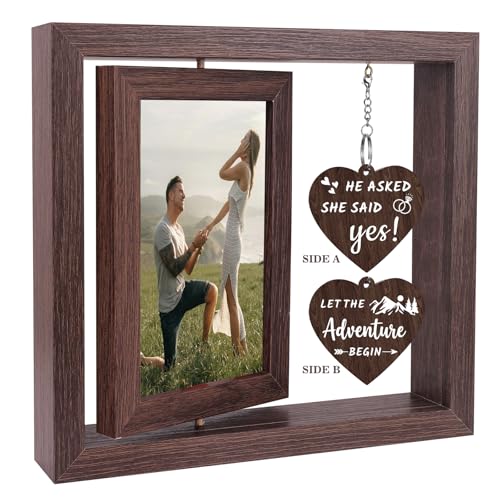 Boiveco He Asked She Said Yes - Let the Adventure Begin Picture Frame Engagement Gifts for Couples Newly Engaged Gift for Him Her, Bride to Be Gifts Engagement Fiance Gift for Women, Display Two 4x6 Photos - Image 1