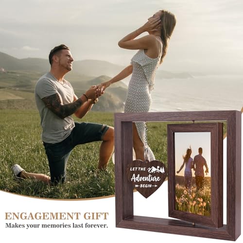 Boiveco He Asked She Said Yes - Let the Adventure Begin Picture Frame Engagement Gifts for Couples Newly Engaged Gift for Him Her, Bride to Be Gifts Engagement Fiance Gift for Women, Display Two 4x6 Photos - Image 3