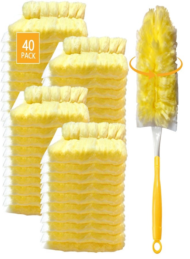 WAWINY 40 Pack Duster Refills Kit Fit for Swiffer Duster Handle,360° Deep Cleaner Heavy Duty Replacement with 1 Handle(Yellow) - Image 1