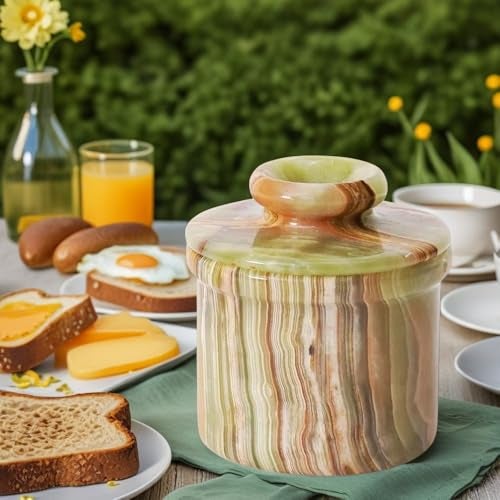 TheWolfard Marble Butter Keeper French Butter Dish Crock with Lid Handcrafted Green Onyx - Image 4