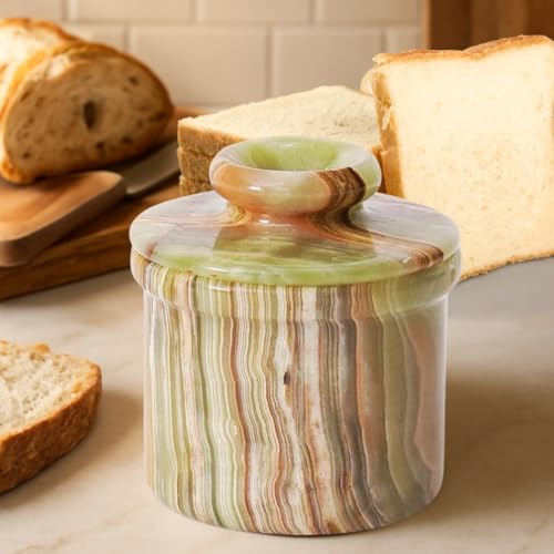 TheWolfard Marble Butter Keeper French Butter Dish Crock with Lid Handcrafted Green Onyx - Image 2