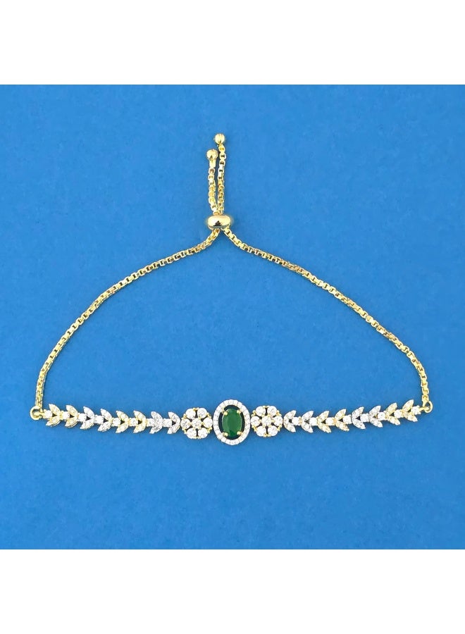 Pretty Precious Cubic Zirconia Adjustable American Diamond Chain Bracelet for Women and Girls | Elegant Gold and Rhodium Plated Jewellery - Image 2