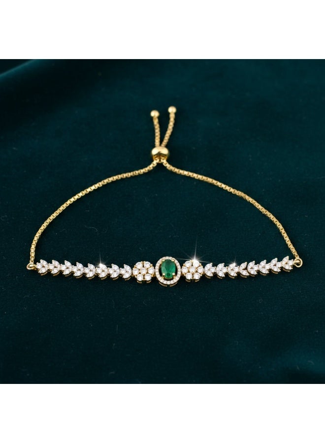 Pretty Precious Cubic Zirconia Adjustable American Diamond Chain Bracelet for Women and Girls | Elegant Gold and Rhodium Plated Jewellery - Image 3