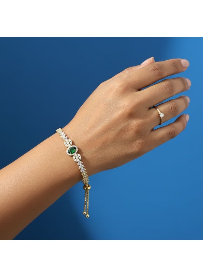 Pretty Precious Cubic Zirconia Adjustable American Diamond Chain Bracelet for Women and Girls | Elegant Gold and Rhodium Plated Jewellery - Image 1