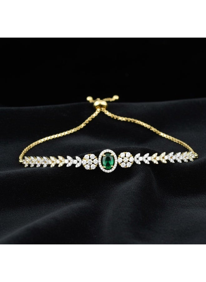 Pretty Precious Cubic Zirconia Adjustable American Diamond Chain Bracelet for Women and Girls | Elegant Gold and Rhodium Plated Jewellery - Image 5