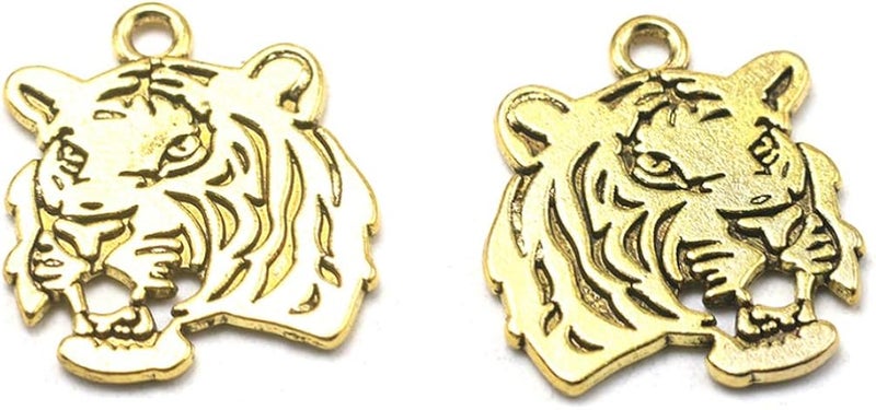 comfrt Tiger Head Charm DIY Pendant Jewelry Making Accessories for Necklace Bracelet Crafts (Golden) 30pcs - Image 2