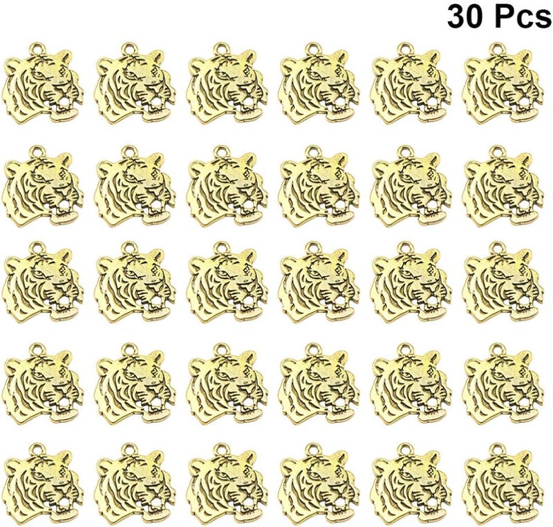 comfrt Tiger Head Charm DIY Pendant Jewelry Making Accessories for Necklace Bracelet Crafts (Golden) 30pcs - Image 3