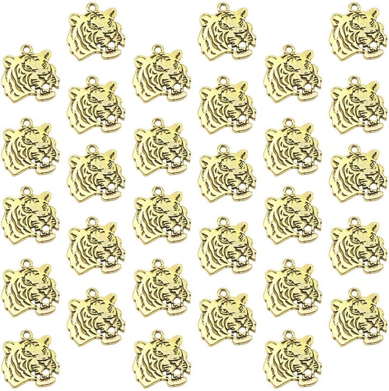 comfrt Tiger Head Charm DIY Pendant Jewelry Making Accessories for Necklace Bracelet Crafts (Golden) 30pcs - Image 5