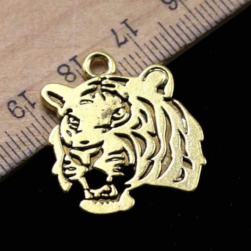 comfrt Tiger Head Charm DIY Pendant Jewelry Making Accessories for Necklace Bracelet Crafts (Golden) 30pcs - Image 4