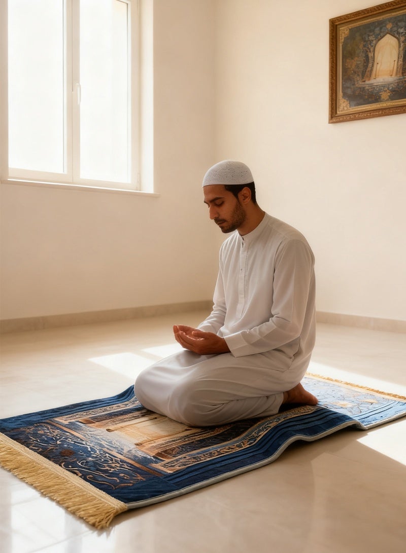 سجادة الصلاة السميكة 8 سم - وسادة الركبة الناعمة الإضافية للعبادة والتأمل ، سجادة المخملية غير المنزلقة لاستخدام كنيسة المسجد المنزلي ، سجادة الصلاة القابلة للطي المريحة للبالغين (الأزرق) - Image 1