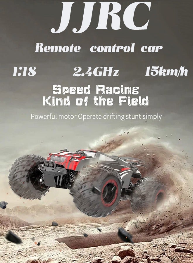 جي جي ار سي سيارة JJRC Q105 للتحكم عن بعد، بمقياس 1:18، سيارات RC لجميع التضاريس، 15 كم/ساعة مع إضاءة LED ملونة وبطاريتين قابلتين لإعادة الشحن، تأتي مع أربعة مخاريط صغيرة لحواجز الطرق وأربعة ملصقات مخروطية، شاحنة تحكم عن بعد، ألعاب سباق سيارات على الطرق الوعرة للأطفال والأولاد  - Image 1