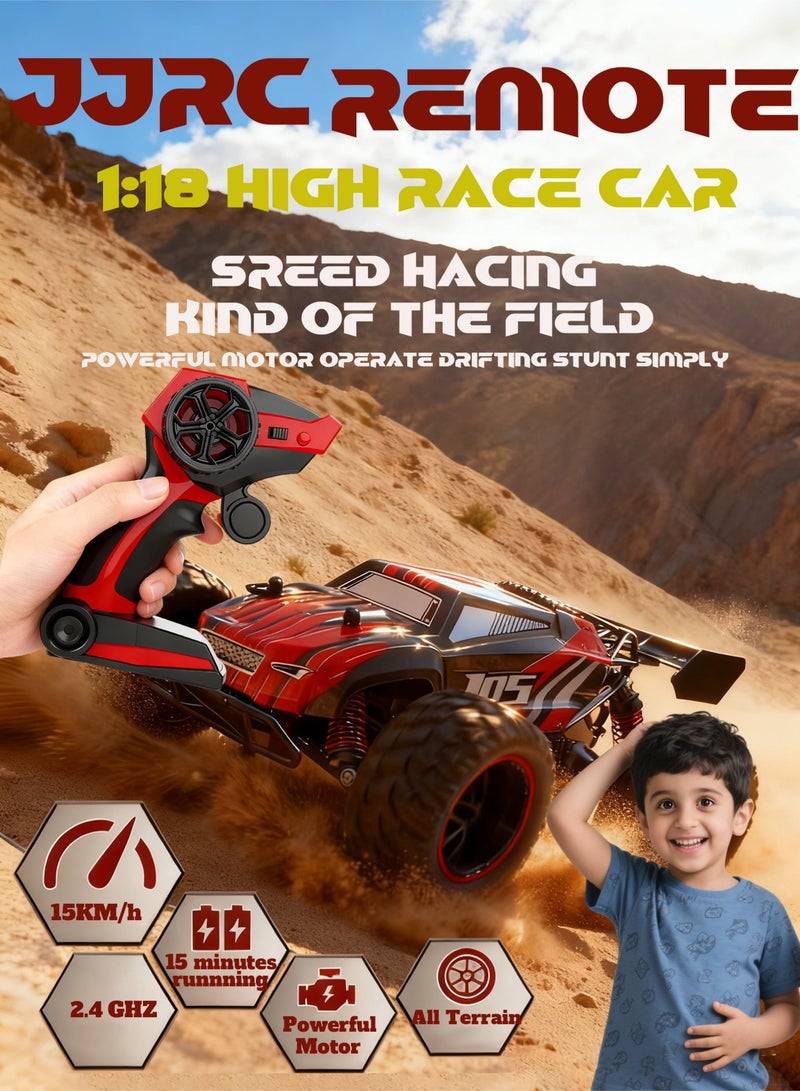 JJRC Q105 Remote Control Car, 1:18 Scale All Terrain RC Cars, 15Km/h with Colorful LedLight and one Rechargeable Batteries, Comes with four mini roadblock cones and four cone stickers，Remote Control Truck Off Road Racing Car Toys  for Kids and Boys - Image 1