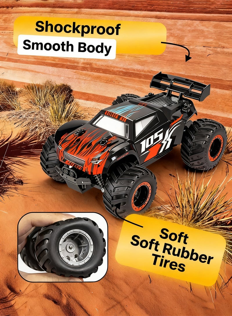 JJRC Q105 Remote Control Car, 1:18 Scale All Terrain RC Cars, 15Km/h with Colorful LedLight and one Rechargeable Batteries, Comes with four mini roadblock cones and four cone stickers，Remote Control Truck Off Road Racing Car Toys  for Kids and Boys - Image 3