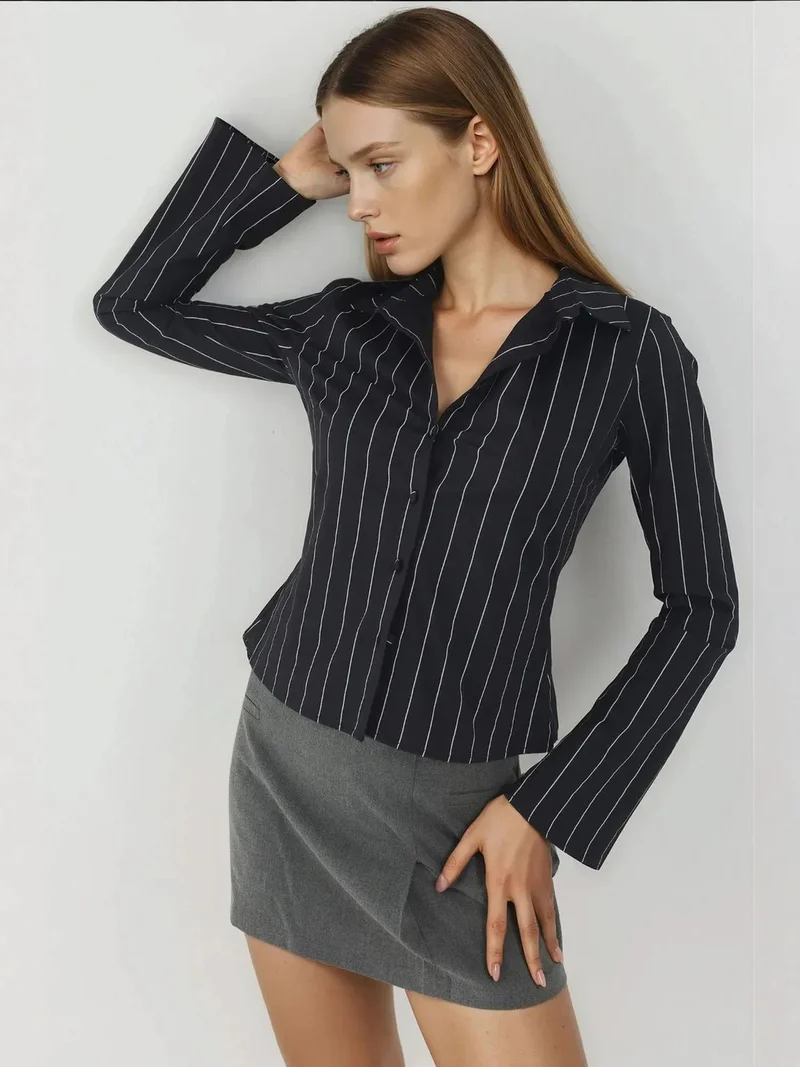 HICCUP Fitted Striped Button-Up Shirt