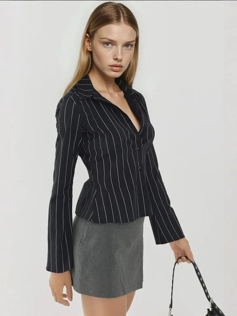 HICCUP Fitted Striped Button-Up Shirt