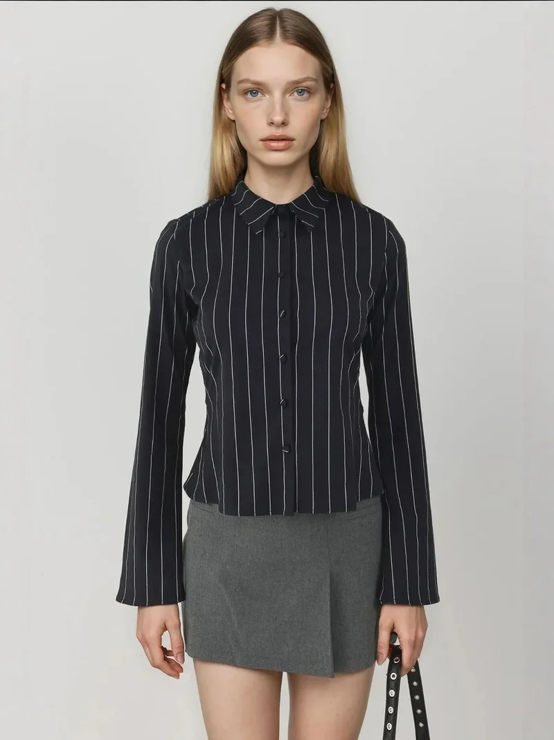 HICCUP Fitted Striped Button-Up Shirt