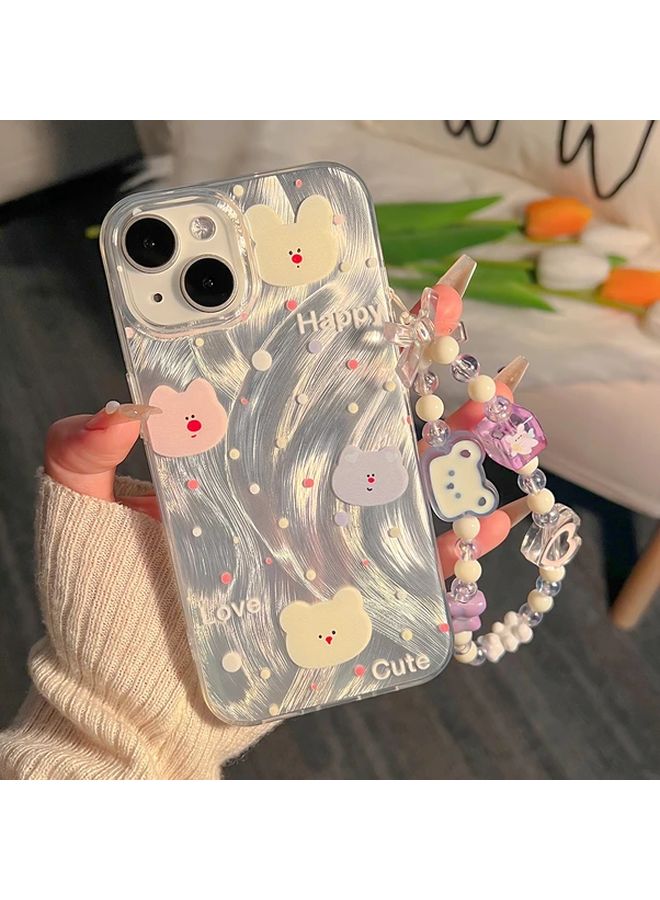 Cute Bear Bracelet with Feather Yarn Phone Case for iPhone 12 in Mixed Color - Image 2