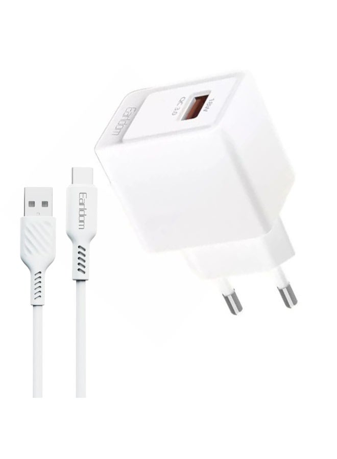 Earldom 12W Fast Charging Power Adapter with USB to Type-C Cable, Single USB Port, High Power Output, Intelligent Safety Protection, Compact and Durable Charger for Smartphones and Tablets - Image 3