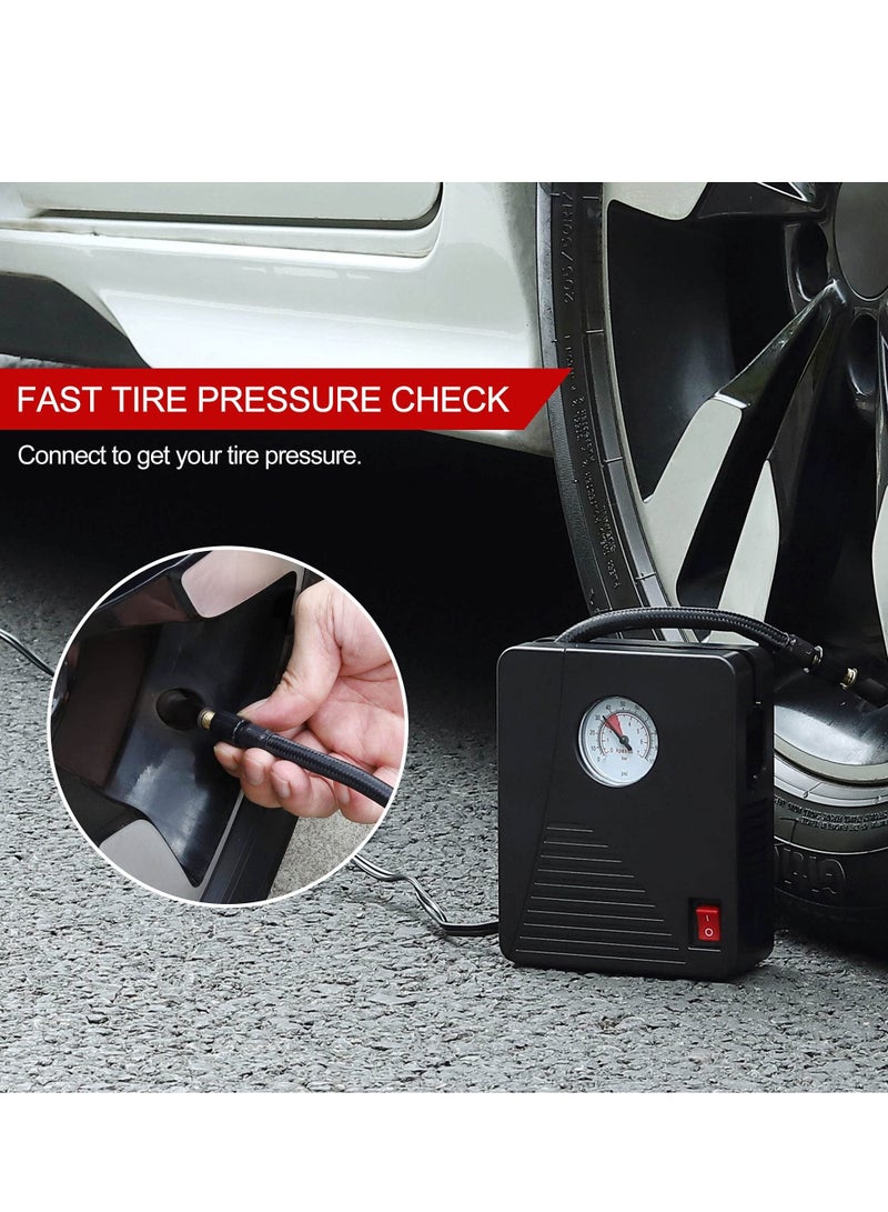SYOSI Air Compressor Tire Inflator - Portable DC 12V 100PSI Auto Air Pump - Classic Pressure Gauge and Emergency LED Light - Car Tire, Bicycle, Basketball and Other Inflatables  - Image 4