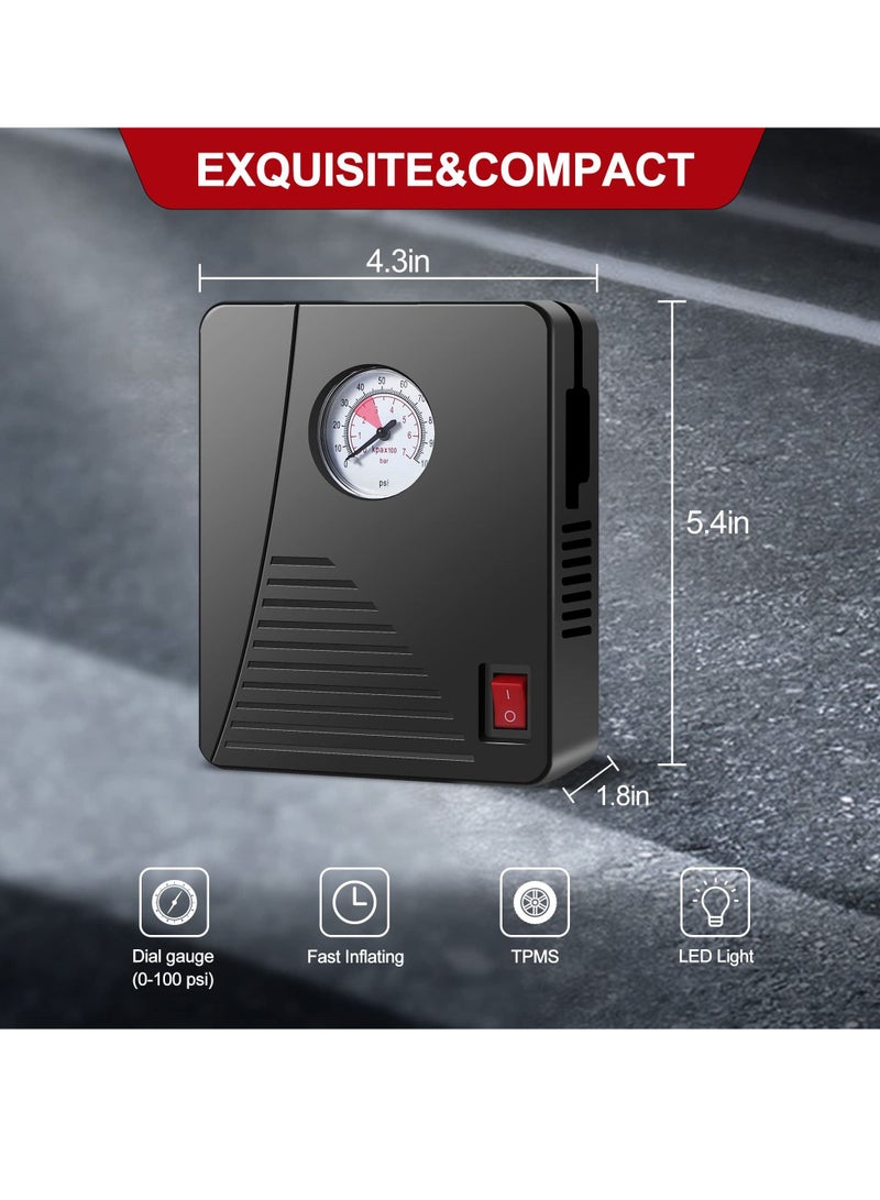SYOSI Air Compressor Tire Inflator - Portable DC 12V 100PSI Auto Air Pump - Classic Pressure Gauge and Emergency LED Light - Car Tire, Bicycle, Basketball and Other Inflatables  - Image 3