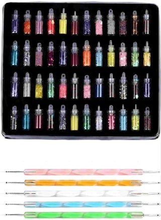 ORiTi Nail Art Tools(53 Pcs) - 48 Bottles 3D nail art Glitter Set and 5 Pcs Double Sided Nail Dotting Tool Pen Great gift for Girl, Women - pzsku/Z8669DCD744593633AC83Z/45/_/1710687559/4dfb1209-5aec-43b4-8343-fec7530dcb42