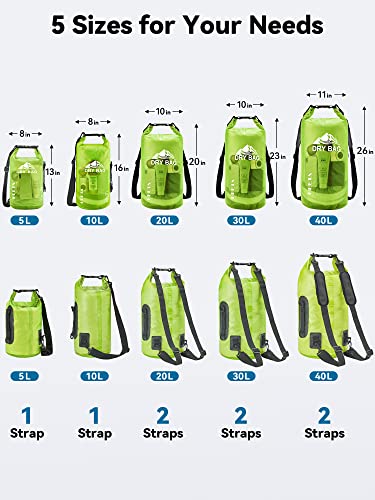 HEETA Dry Bag Waterproof for Women Men, Roll Top Lightweight Dry Storage Bag Backpack with Phone Case for Travel Swimming Boating Kayaking Paddle Board Camping Beach Accessories (Lemon Green, 20L) - Image 2