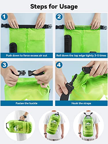 HEETA Dry Bag Waterproof for Women Men, Roll Top Lightweight Dry Storage Bag Backpack with Phone Case for Travel Swimming Boating Kayaking Paddle Board Camping Beach Accessories (Lemon Green, 20L) - Image 5