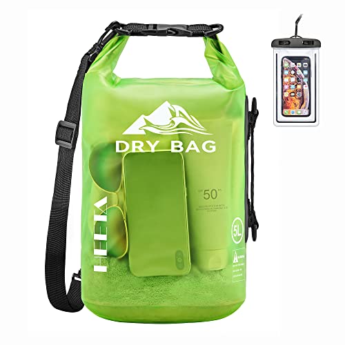 HEETA Dry Bag Waterproof for Women Men, Roll Top Lightweight Dry Storage Bag Backpack with Phone Case for Travel Swimming Boating Kayaking Paddle Board Camping Beach Accessories (Lemon Green, 20L) - Image 1