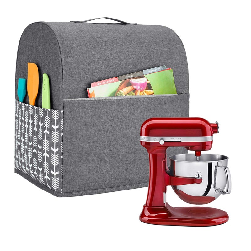 Yarwo Stand Mixer Cover Compatible with 68 Quart KitchenAid Mixer Protective Dust Cover with Top Handle and Pockets for Accessories Gray with Arrow