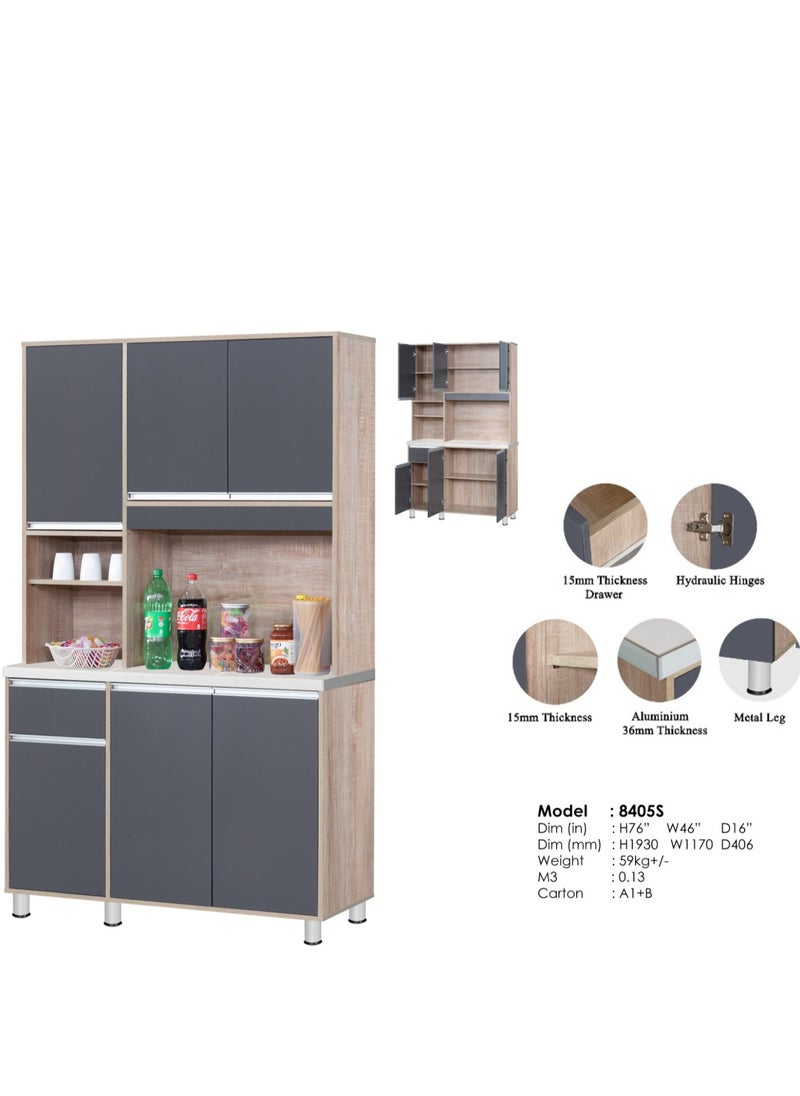 AFT - Modern Storage Cabinet Freestanding Kitchen Pantry Cabinet Microwave Storage Stand with Total of 6-Doors and Drawer Large Storage Space for Kitchen, Dining Room, Living Room. Versatile 3-Door at bottom and 3 doors at top Kitchen Cabinet with Sturdy Tile Top and drawer Stylish Storage Solution. Soft-Closer Doors. Long handles can be straight or slightly curved, adding a modern touch. Consider the handle’s profile to complement your cabinet design. (Dark Gray / Sonoma oak) Arfan Ekol Series - Image 1
