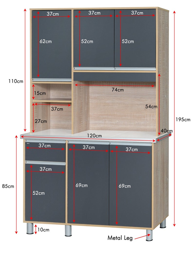 AFT - Modern Storage Cabinet Freestanding Kitchen Pantry Cabinet Microwave Storage Stand with Total of 6-Doors and Drawer Large Storage Space for Kitchen, Dining Room, Living Room. Versatile 3-Door at bottom and 3 doors at top Kitchen Cabinet with Sturdy Tile Top and drawer Stylish Storage Solution. Soft-Closer Doors. Long handles can be straight or slightly curved, adding a modern touch. Consider the handle’s profile to complement your cabinet design. (Dark Gray / Sonoma oak) Arfan Ekol Series - Image 1