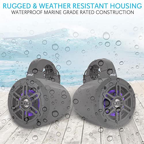 Pyle Waterproof Marine Wakeboard Tower Speakers - 4 Inch Dual Subwoofer Speaker Set w/LED Lights & Bluetooth for Wireless Music Streaming - Boat Audio System w/Mounting Clamps PLMRLEWB47BB - Image 5